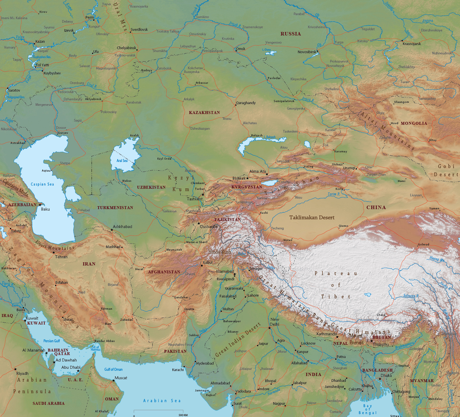 Physical Map Of Asia