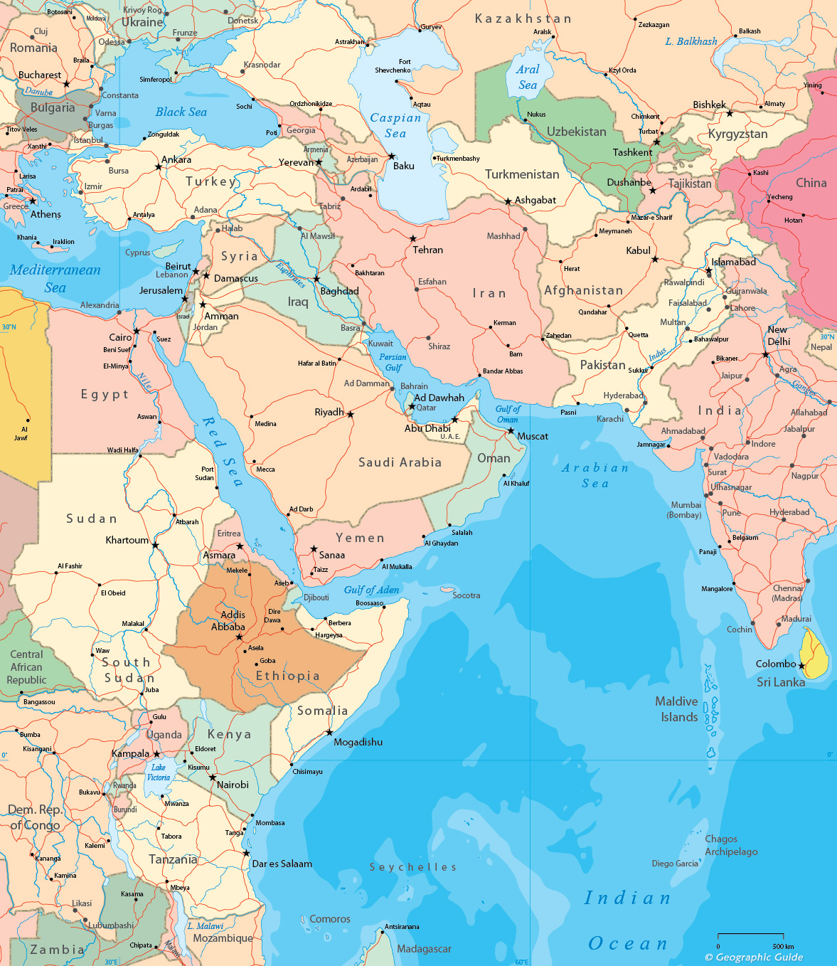 Political Map Of Southwest Asia